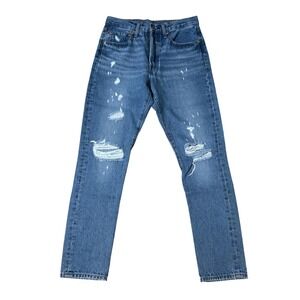 Levis Jeans Womens 27 Blue 501 Distressed High Rise 100% Cotton Button Fly Denim
